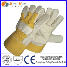 Cowhide furniture leather working glove with rubberized cuff